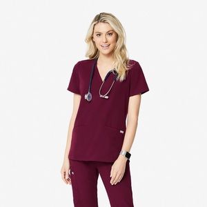 XS Figs Casma Scrub Top Burgundy